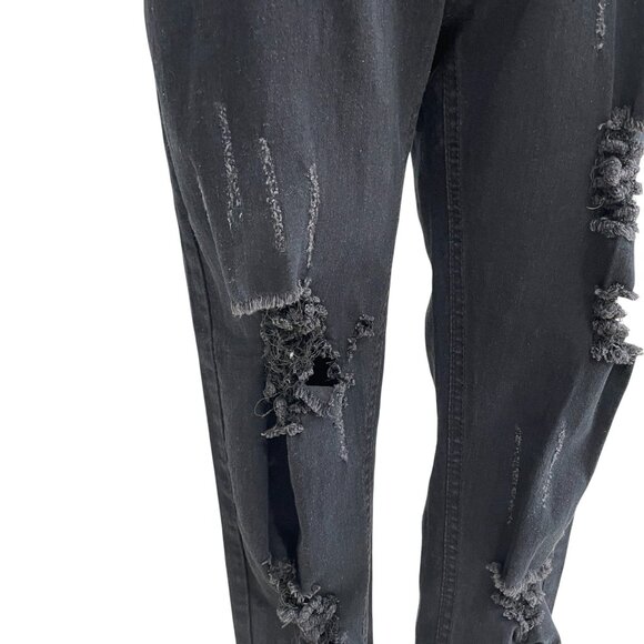 Black Distressed Denim Overalls Womens XL Grunge Y2K Streetwear Casual Retro - Picture 7 of 12